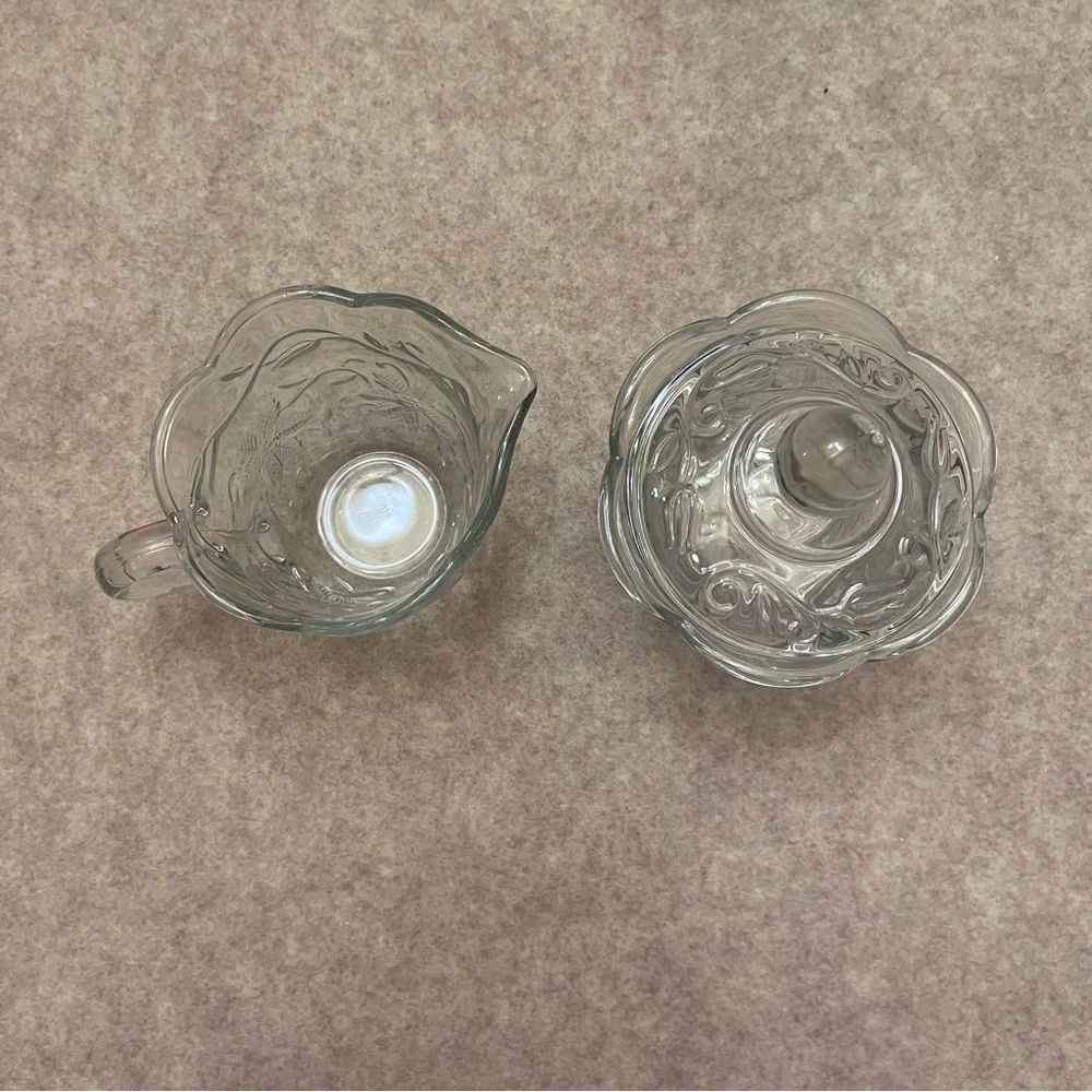 Princess House Vintage Fantasia Crystal Clear Creamer & Sugar Bowl with Lid Set